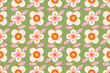 Retro flower seamless pattern with leaves. Modern stylized floral, pastel color graphic design, background. Blossom flowers