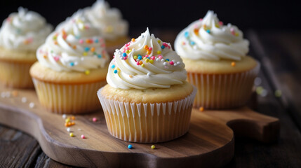 Canvas Print - Vanilla cupcakes with buttercream frosting Generative AI 