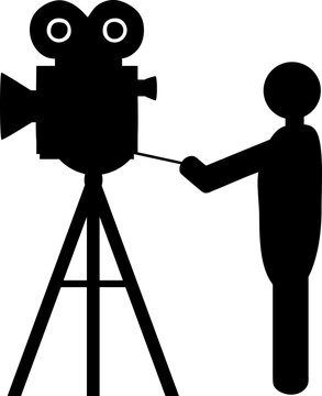 silhouette: kamera auf stativ mit figur
