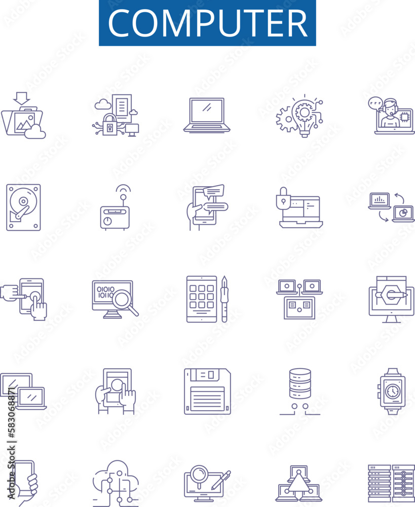 Computer line icons signs set. Design collection of Hardware, Software ...