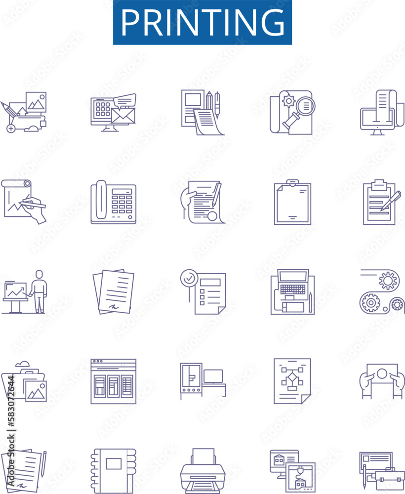 Printing line icons signs set. Design collection of Printing, Ink ...