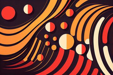 Wall Mural - Abstract background with circles and circles in orange and black colors, ai generation.