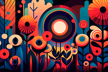 Poster - Abstract background with stylized flowers, ai generation