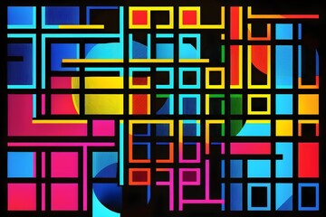 Wall Mural - Abstract background with colorful neon shapes, AI generated