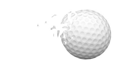 Canvas Print - Golfball fractured on white background. 3D Illustration.