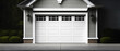 A typical garage door background. A typical American white garage door with a driveway in front. Generative AI. 