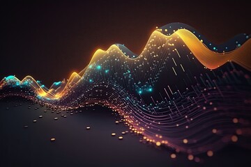 Futuristic big data visualization wave connecting neural network and moving on earth.Generative AI