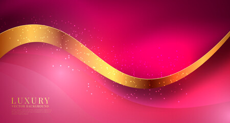 Wall Mural - 3D pink luxury abstract background overlap layer on dark space with golden waves decoration. Modern graphic design element cutout style concept for banner, flyer, card, brochure cover, or landing page