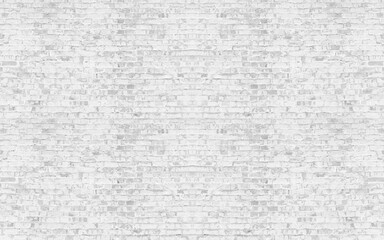 Fototapete - White brick wall background in rural room. Vintage white wash brick wall texture for design. Panoramic background for your text or image.