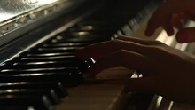 Close-up Of A Hands Playing The Piano, Cinematic. Dark Key