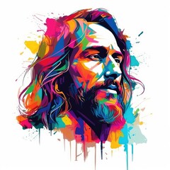 Silhouette painting of the face of Jesus Christ with various colors Generative AI Illustration