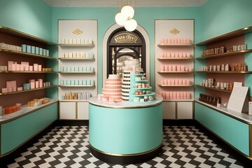 Wall Mural - a boutique drugstore, with designer products and upscale decor, created with generative ai