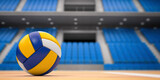 Fototapeta Fototapety sport - Volleyball ball and net in voleyball arena during a match.