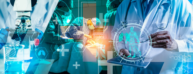 Wall Mural - concept of medical technology service to solve people health.healthcare and medical doctor working i