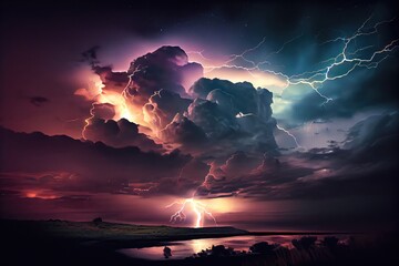 Sticker - stormy sky, with lightning and thunder illuminating the night sky, created with generative ai