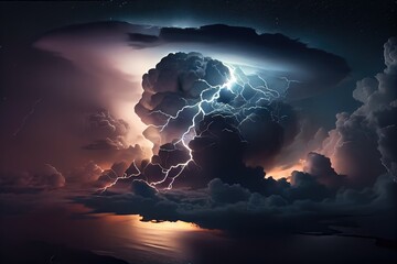 Wall Mural - close-up of storm cloud, with lightning flashing and thunder rolling, created with generative ai