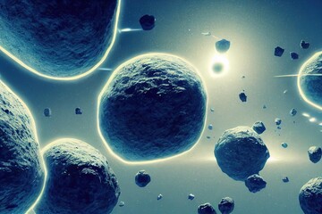 Wall Mural - asteroid rocks floating in open space background digital illustration., created with generative ai