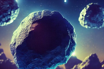 Wall Mural - asteroid rocks floating in open space background digital illustration., created with generative ai