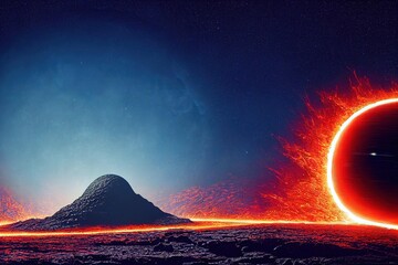 Wall Mural - burning falling asteroid and planet collision background digital illustration., created with generat