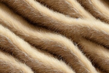 Soft beige fur texture fabric animal hair wavy seamless pattern abstract background. Fluff clothing fashion material with ribbed ornament., created with generative ai