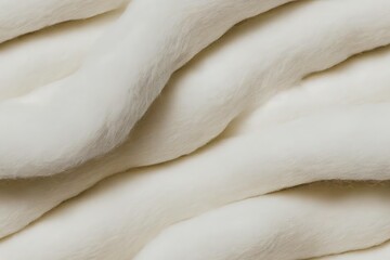 Background picture of soft fur white gray carpet. Top view of fake fur fabric wool sheep fleece closeup texture panoramic banner size., created with generative ai