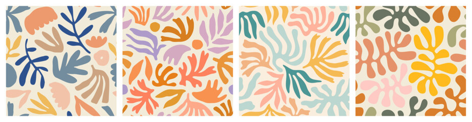 abstract leaf cutout shapes seamless pattern set. trendy colorful leaves collage shape background de