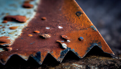 Poster - Rusty iron wheel on weathered metallic plate outdoors ,generative AI