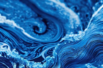 Canvas Print - Water liquid whirl splashes and fluid wave swirl falling with air bubble, foam and drops texture pattern abstract background., created with generative ai