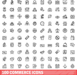 Poster - 100 commerce icons set. Outline illustration of 100 commerce icons vector set isolated on white background