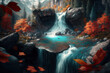 A Mesmerizing Waterfall Surrounded By Colorful Foliage . Generative AI
