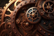 Steampunk Machine Gears, Background With Old Gears, Generative AI