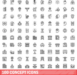Sticker - 100 concept icons set. Outline illustration of 100 concept icons vector set isolated on white background