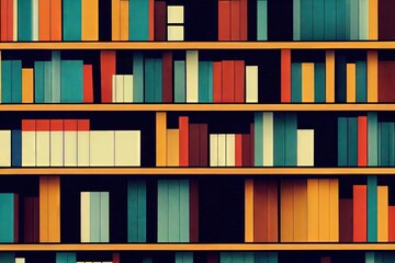 Poster - Colorful bookshelves with books as education and information concept simple digital illustration., created with generative ai