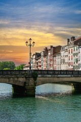 Poster - Bayonne, typical facades and bridge