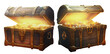 Set of cartoon wooden chests with pirate treasures and gold isolated on white background.Png file.AI generated.