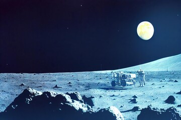 Wall Mural - an astronaut installs equipment on the moon., created with generative ai