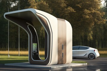 Wall Mural - electric car charging station with sleek and modern design, created with generative ai