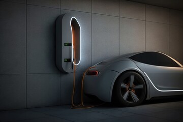 Canvas Print - electric car charging station with sleek and futuristic wall mount charger, created with generative ai