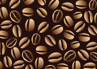 Wall Mural - Coffee grains on a dark brown background, coffee pattern, banner design, packaging, fabric. Vector elements.