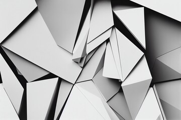 Poster - Abstract monochrome geometric background with polygonal and faceted shapes in white.., created with generative ai