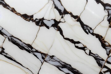 Wall Mural - white marble with gold glitter in cracks pattern background digital illustration., created with gene