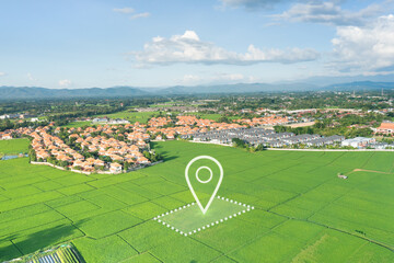 Wall Mural - land plot in aerial view. gps registration survey of property, real estate for map with location, ar