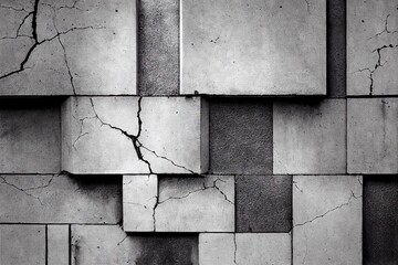 Sticker - Grey geometric wall with grunge blocks and strong lines on texture made abstract structure. Background with rectangular concrete blocks on the surface, created with generative ai