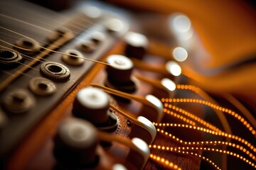 Wall Mural - close-up of electric guitar strings, with hum and twang audible, created with generative ai