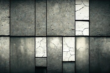 Poster - Grey grunge geometric shapes of rectangle made rough industrial wall texture. Abstract background with cracked from old age blocks, created with generative ai