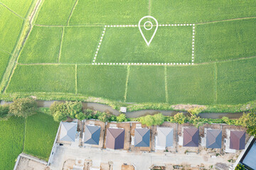Wall Mural - land plot in aerial view. gps registration survey of property, real estate for map with location, ar