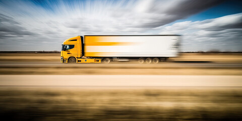 Truck on the autobahn in motion blur - Generative AI