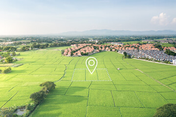Wall Mural - land plot in aerial view. identify registration symbol of vacant area for map. real estate or proper