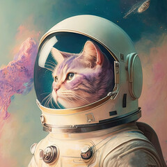 Wall Mural - Cat astronaut in space suit. Space cat portrait in pop art style. AI