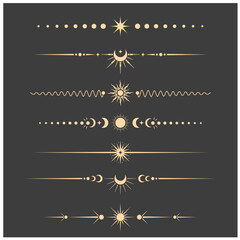 Mystical and tarot style book vignettes, dividers and separators, set of esoteric lunar delimiters, vector